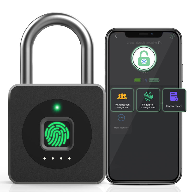 [AUSTRALIA] - Pothunder Fingerprint Padlock, Fingerprint Lock with APP, Padlock with Keyless Biometric, Smart Padlock Waterproof Suitable for Gym, Locker, Gates, Fence and Storage Black 