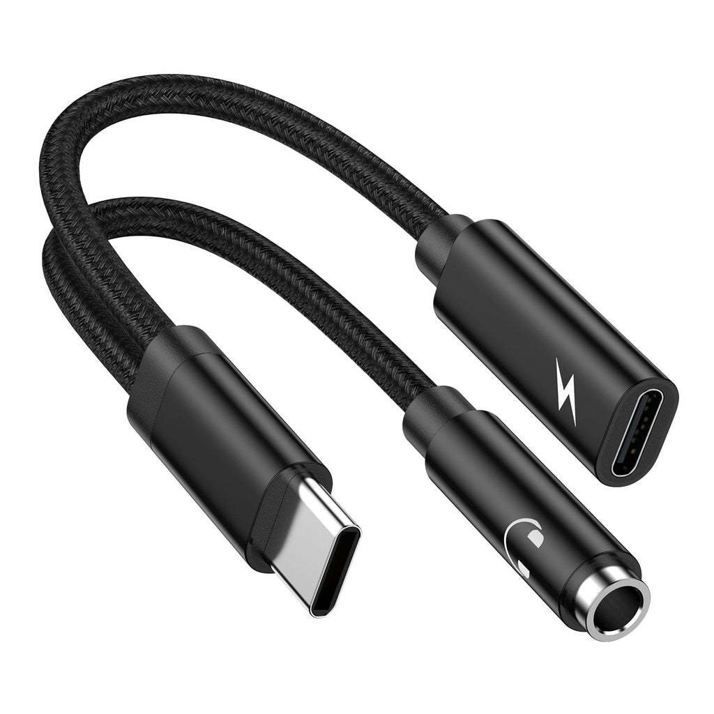2 in 1 Samsung USB Type C to 3.5mm Headphone and Charger Adapter for Galaxy S23/S22/S21/S24,60W PD USB C to Aux Audio Jack Dongle Cable Android Phone Fast Charging Cord for iPhone 15,Google Pixel 8/7a Black
