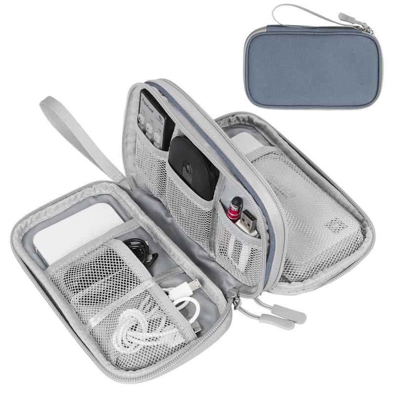 FYY Electronic Organizer, Travel Cable Organizer Bag Pouch Electronic Accessories Carry Case Portable Waterproof Double Layers All-in-One Storage Bag for Cable, Charger, Phone, Earphone Light Grey Small