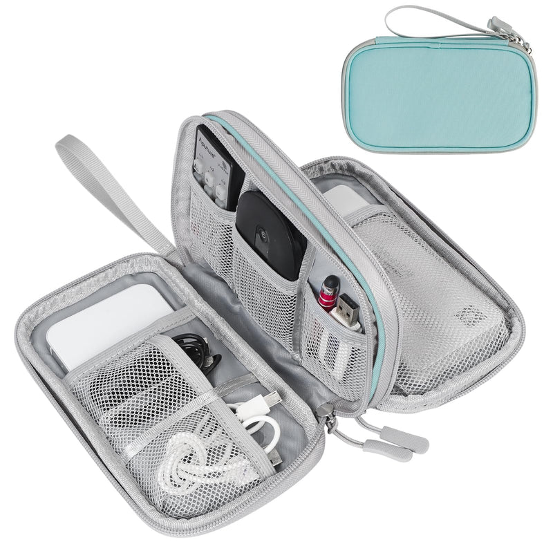 FYY Electronic Organizer, Travel Cable Organizer Bag Pouch Electronic Accessories Carry Case Portable Waterproof Double Layers All-in-One Storage Bag for Cable, Charger, Phone, Earphone, Mint Green Small