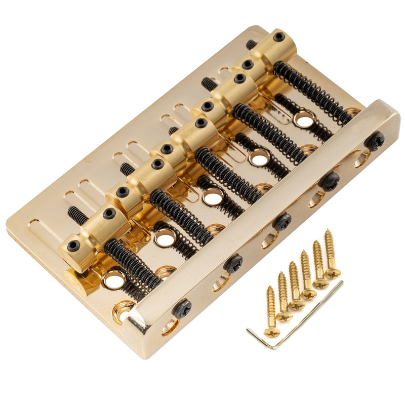 [AUSTRALIA] - Musiclily Pro 17mm Heavy Duty 5-String Bass Bridge Dual Load with Brass Saddles Steel Plate for Fender Precision/Jazz Bass, Gold 
