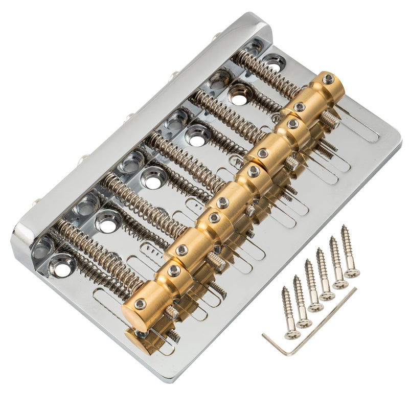 Musiclily Pro 17mm Heavy Duty 5-String Bass Bridge Dual Load with Brass Saddle Steel Plate for Precision Jazz Bass Replacement, Chrome