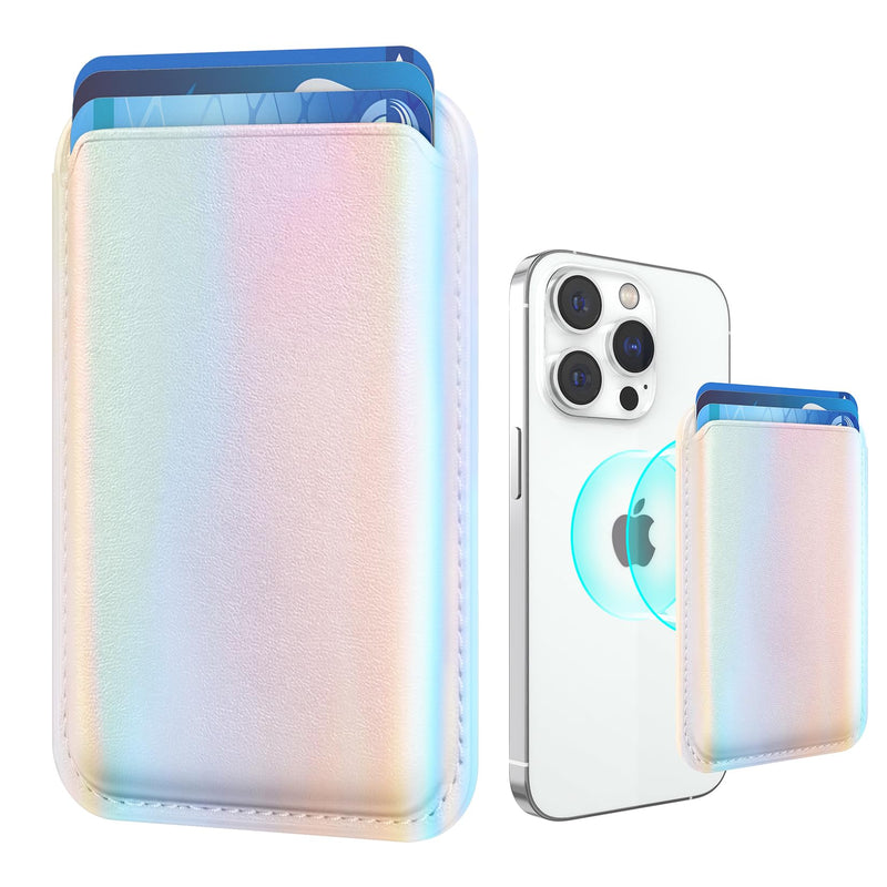 Stronger Magnetic Magsafe Wallet Cell Phone Card Holder for iPhone 15 Series, RFID Leather Phone Wallet Stick on Series of iPhone 14/13/12 Pro/Promax and Magsafe Devices, Rainbow