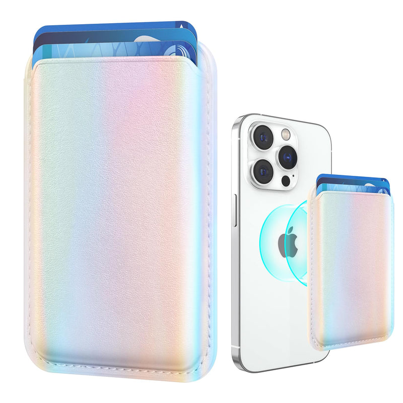[AUSTRALIA] - Stronger Magnetic Magsafe Wallet Cell Phone Card Holder for iPhone 15 Series, RFID Leather Phone Wallet Stick on Series of iPhone 14/13/12 Pro/Promax and Magsafe Devices, Rainbow 