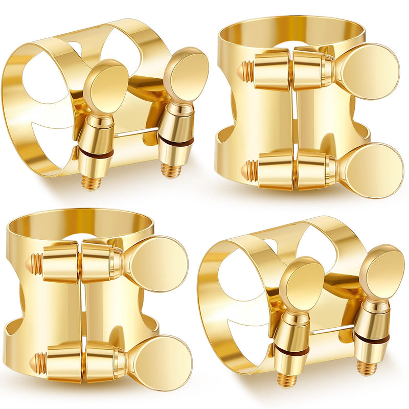 4 Pcs Alto Sax Ligature Alto Saxophone Ligature Gold Alto Saxophone Mouthpiece Ligature with Adjustable Screws Saxophone Ligature Fastener for Sax Mouthpiece Instrument