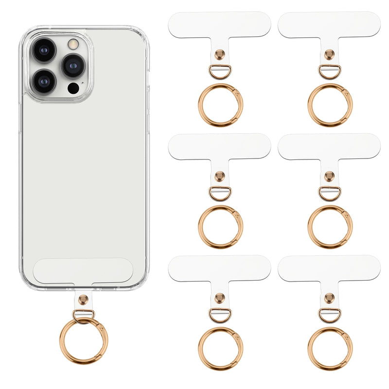 6Pcs Phone Lanyard Patch Pad with 6 Metal Spring Rings, Universal Phone Tether Tab Phone Strap Connector Multifunctional Mobile Phone Lanyard Patch for Most Cell Phones Cases(Gold) Gold