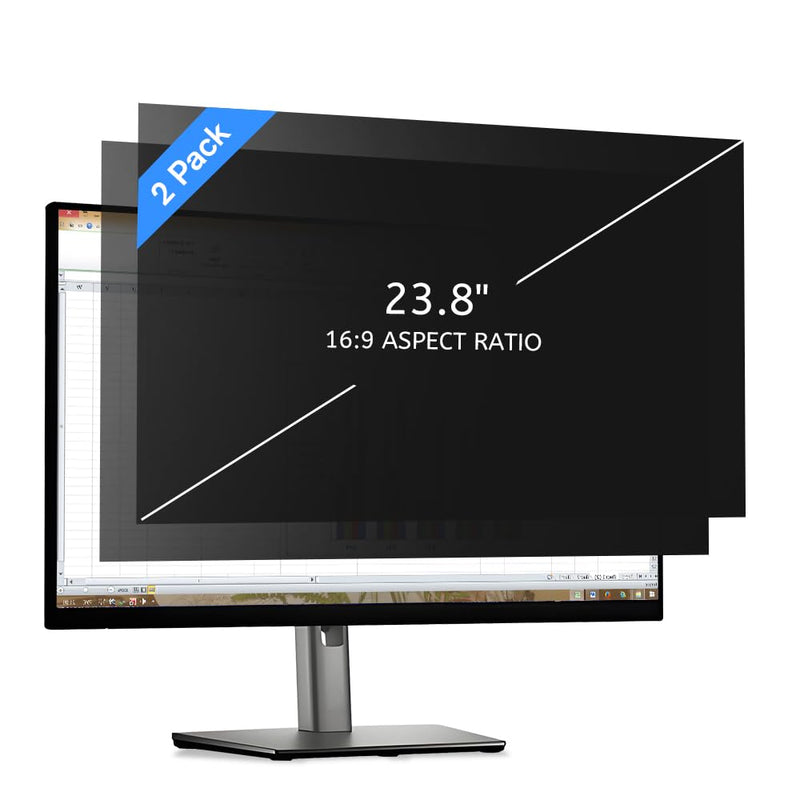 MOBDIK 23.8 Inch Computer Privacy Screen Filter for 16:9 Aspect Ratio | 2 Pack Removable Computer Monitor Privacy Screen Shield, Anti-Spy, Anti-Glare Blue Light Filter, Anti-Scratch 23.8"(16:9)