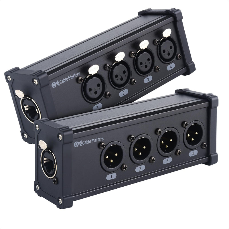 [AUSTRALIA] - Cable Matters Multi Network XLR Cable 4 Channel Breakout Kit Pair with 2 Boxes (XLR Splitter Boxes Pair with 4X Male Box and 4X Female Box) Compatible with EtherCON Connector, Black 