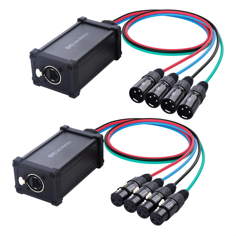 Cable Matters XLR Audio Over Ethernet Snake, 4-Channel Pigtail Kit | 2 Boxes, 4x Male and 4x Female XLR Pigtails, Compatible with EtherCON, AES/EBU and DMX, Analog/Digital Audio, Black
