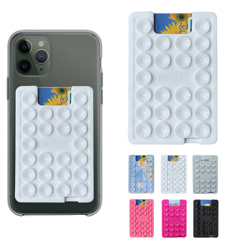 Suction Phone Card Holder Mount, suciton phone card case, Phone Wallet, Silicon Adhesive Phone Accessory iPhone and Android, Hands-Free Mirror Shower Phone Holder, TikTok Videos and Selfies (White) White