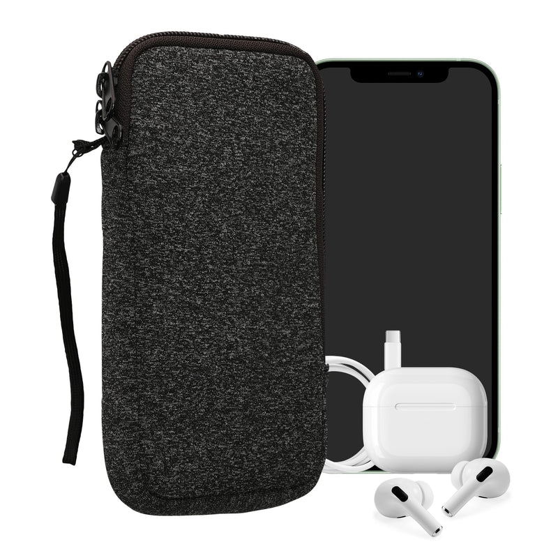 kwmobile Neoprene Phone Pouch Size XXL - 7" - Universal Cell Sleeve Mobile Bag with Zipper, Wrist Strap - Anthracite/White XXL - 7"