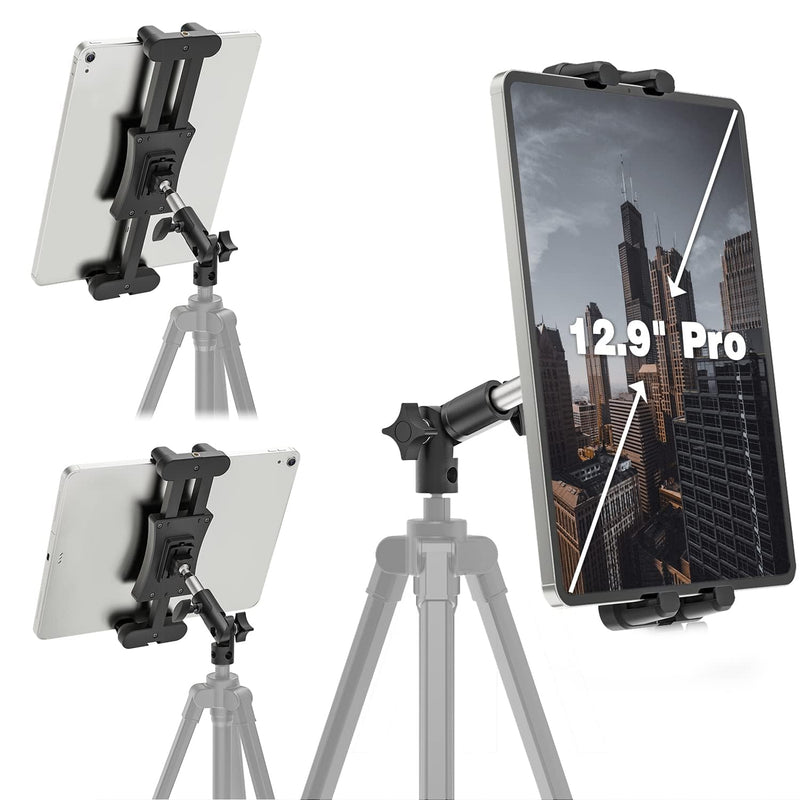 [AUSTRALIA] - Tablet Tripod Mount Adapter, 360° Tablet Tripod Holder with Adjustable Aluminum Arm for Phone, iPad, iPad Pro and 4.7-12.9" Devices, Monopod, Tabletop Tripod Stand, Selfie Stick, Etc 