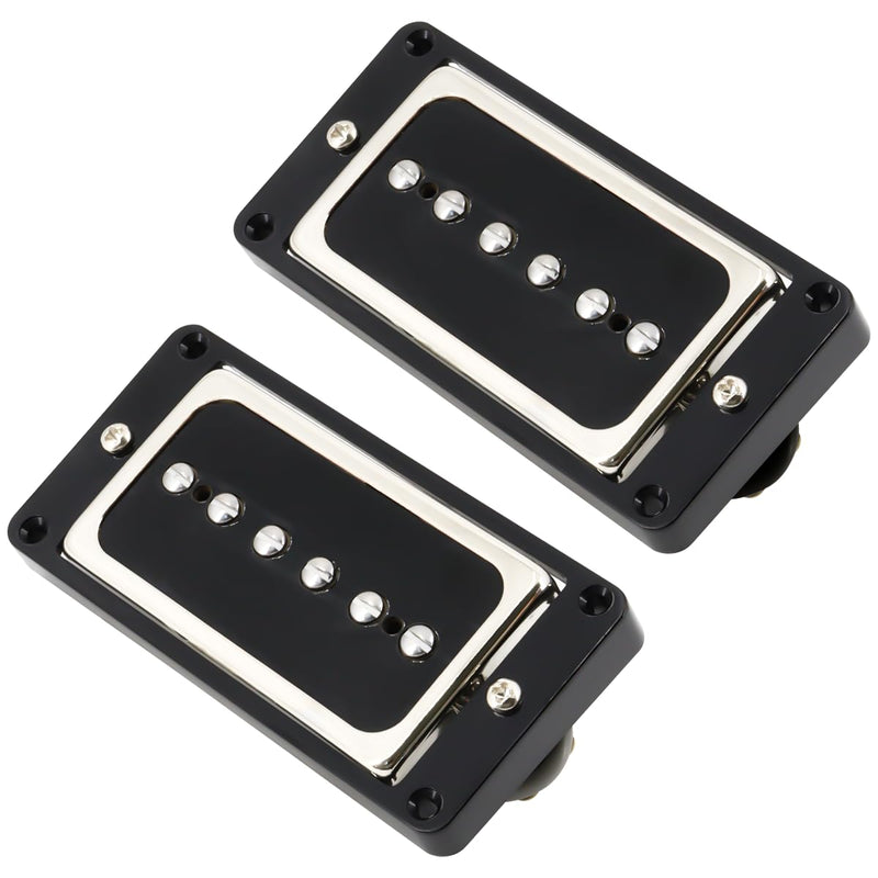 P90 Pickup Alnico 5 Single Coil Neck Bridge Pickup Set for Electric Guitar Parts Replacement(black+silver) black+silver