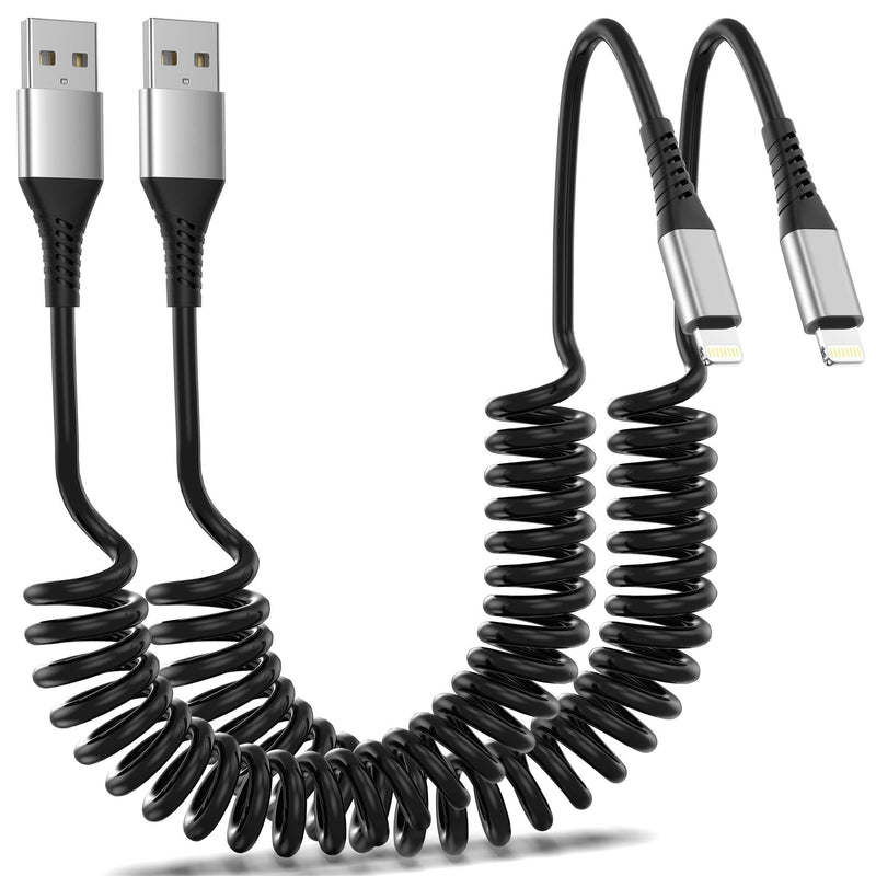 [AUSTRALIA] - Coiled Lightning Cable for Car, 2Pack Retractable iPhone Charger Cable Fast Charging, [MFi Certified] Short Apple CarPlay USB to Lightning Cord for iPhone 14 13 12 11 Pro Max Mini XR XS 8 SE iPad 3FT Coiled 