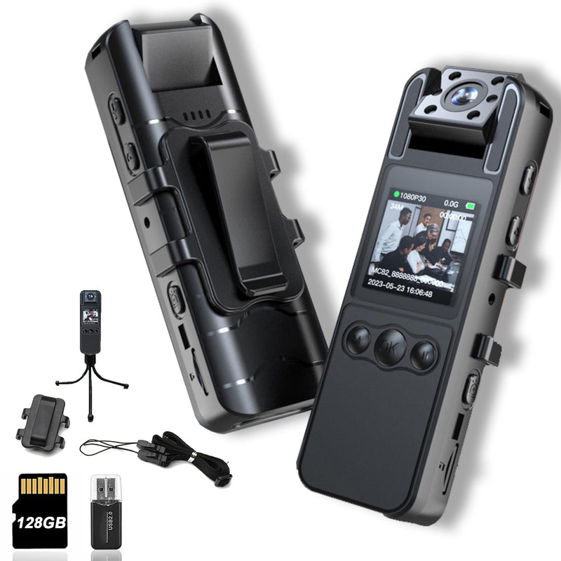 [AUSTRALIA] - Body Camera with Audio and Video Recording, HD 1080P Body Cam with 180° Rotating Lens, 6HR Battery, IR Cut Auto Night Vision, 128GB Body Worn Camcorder, for Personal Civilians, Police Law Enforcement 