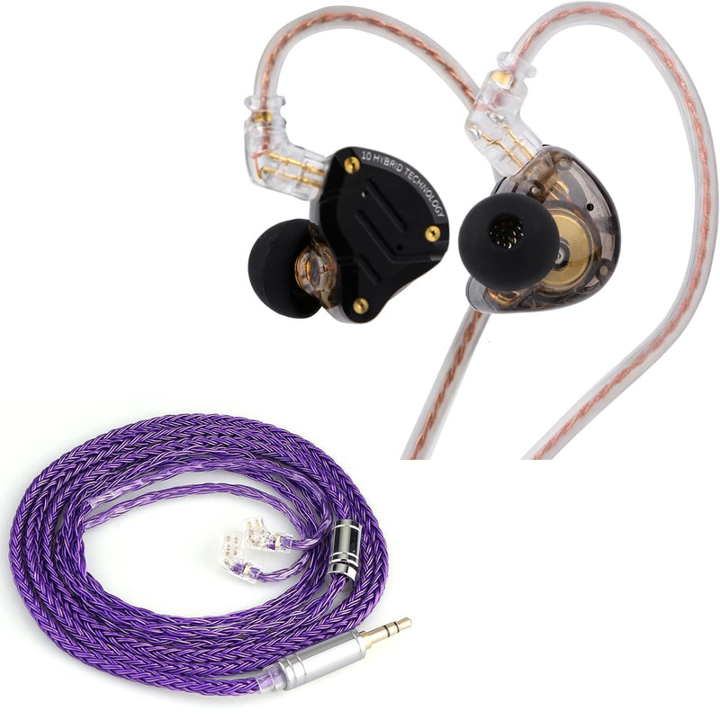 Linsoul KZ ZS10 Pro in Ear Earphones(Without Mic, Dark Black) +Tripowin Zonie 16 Core Cable(Recessed 2pin, 3.5mm, Violet)