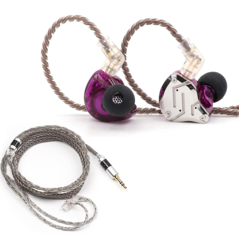 Linsoul KZ ZS10 Pro in Ear Earphones(Without Mic, Purple) +Tripowin Zonie 16 Core Cable(Recessed 2pin, 3.5mm, Grey)