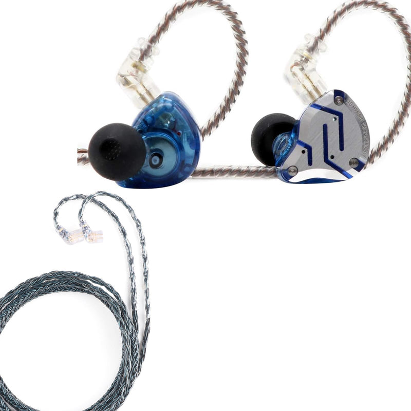 Linsoul KZ ZS10 Pro in Ear Earphones (with Mic, Glare Blue)+Tripowin Zonie 16 Core Cable(Recessed 2pin, 3.5mm, Moss)