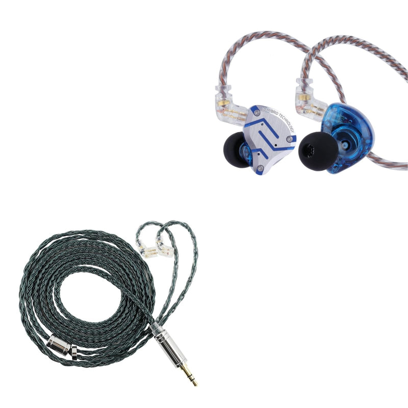 Linsoul KZ ZS10 Pro in Ear Earphones (Without Mic, Glare Blue) +Tripowin Zonie 16 Core Cable(Recessed 2pin, 3.5mm, Moss)