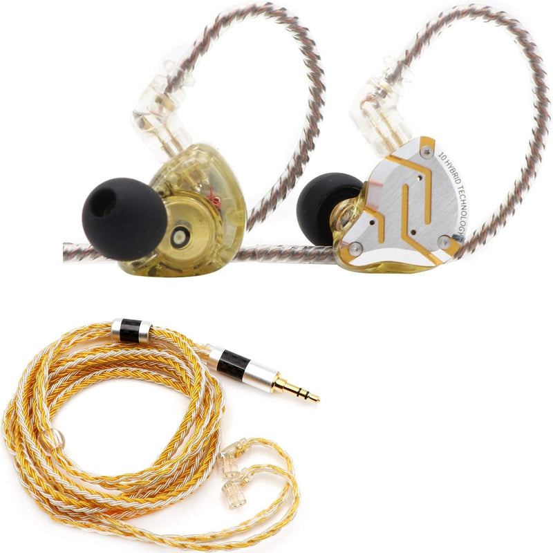 Linsoul KZ ZS10 Pro in Ear Earphones(Without Mic, Glare Yellow) +Tripowin Zonie 16 Core Cable(Recessed 2pin, 3.5mm, Gold)