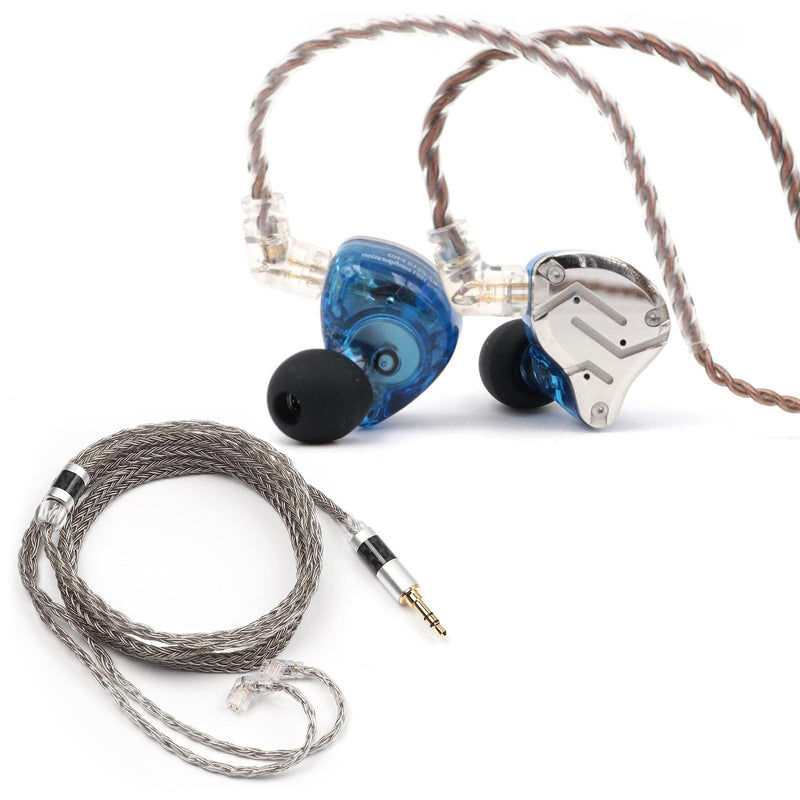 Linsoul KZ ZS10 Pro in Ear Earphones(with Mic, Blue) +Tripowin Zonie 16 Core Cable (Recessed 2pin, 3.5mm, Grey)
