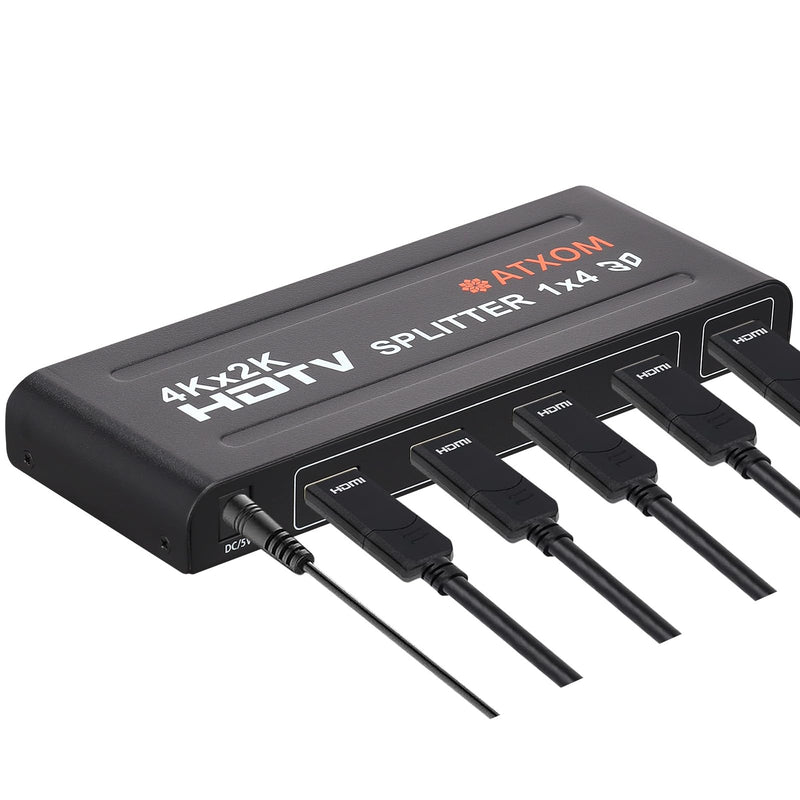 [AUSTRALIA] - HDMI Splitter 1 in 4 Out - 1x4 HDMI Display Duplicate/Mirror - Powered Splitter Full HD 1080P, 4K - One Source to Four Identical Displays 