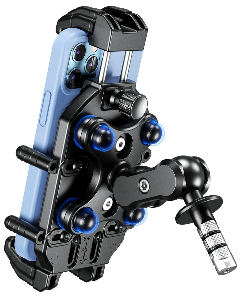 BRCOVAN Anti-Theft Motorcycle Fork Stem Phone Mount with Vibration Dampener | with High-Speed Secure Lock, Heavy Duty Phone Holder, Adjustable Size, Big Phone Friendly, Fit for 5.4 - 7.2'' Cellphone