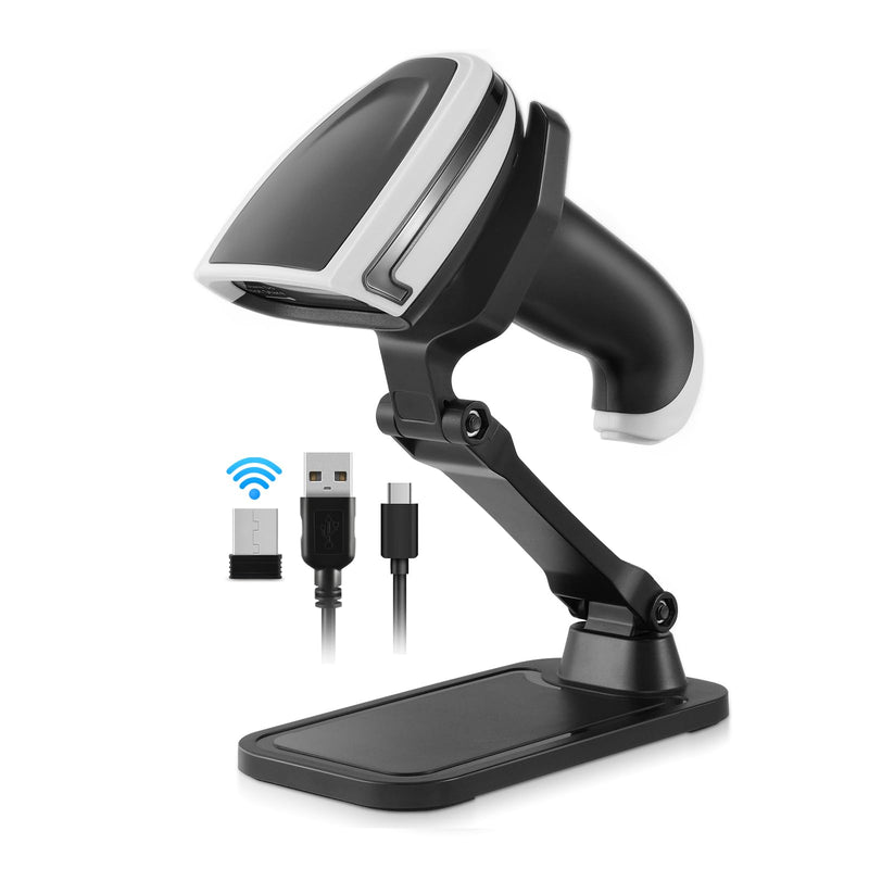 1D 2D Barcode Scanner, Handheld Barcode Reader Bluetooth Wireless QR Code Scanner Bar Code Scanners with Stand 3-1 Bluetooth & 2.4G Wireless & USB Wired Connection &PDF417 Data Matrix Automatic