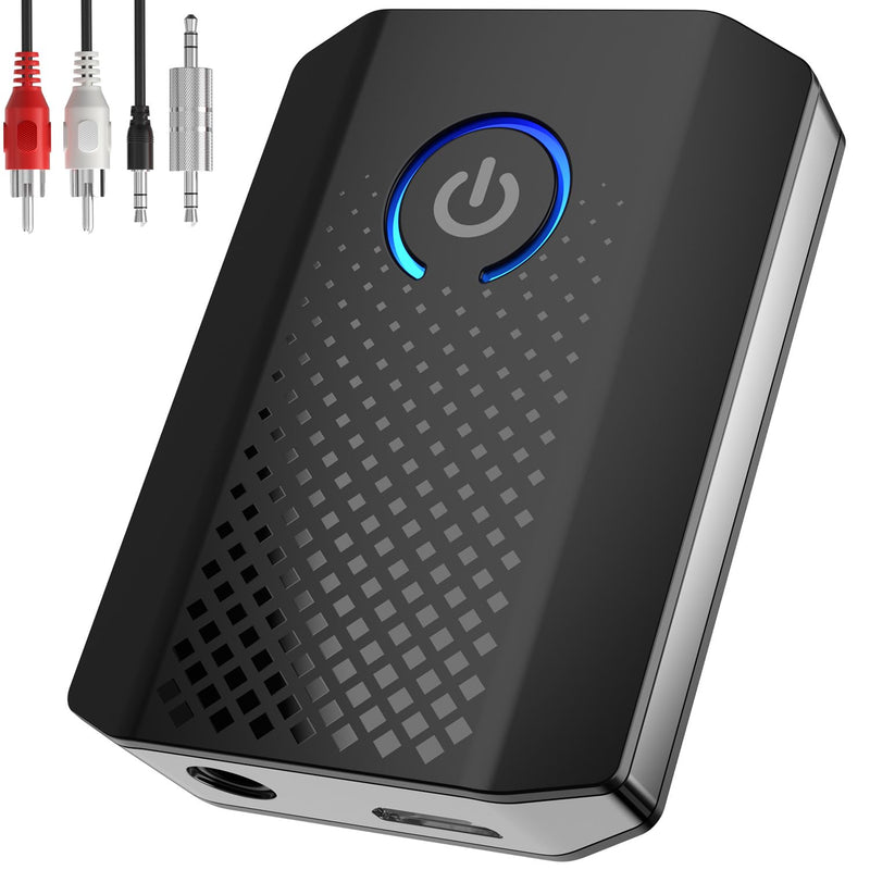 Bluetooth Transmitter Receiver for TV & PC, Bluetooth 5.2 Long Range Audio Transceiver for Home Stereo, Airplane, Dual Link, RCA Cable, aptX Low Latency Black