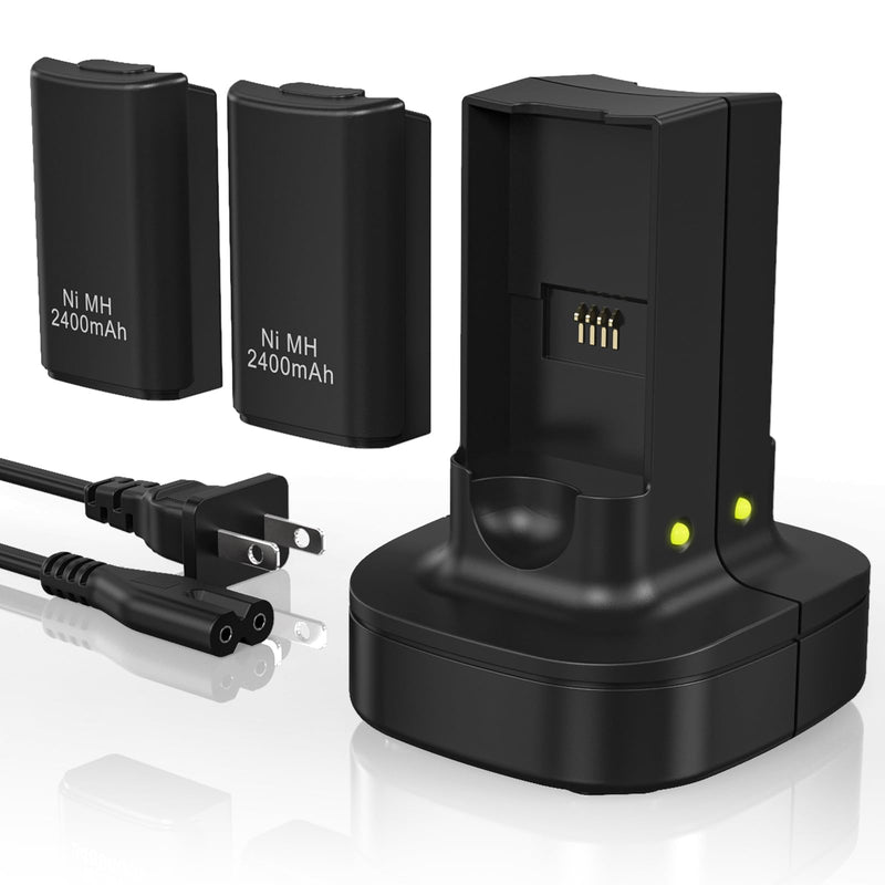 Rechargeable Battery for Xbox 360 Controller, Charger Dual Charging Station Dock with 2 Pack Rechargeable Battery Compatible with Xbox 360 Wireless Controller Black