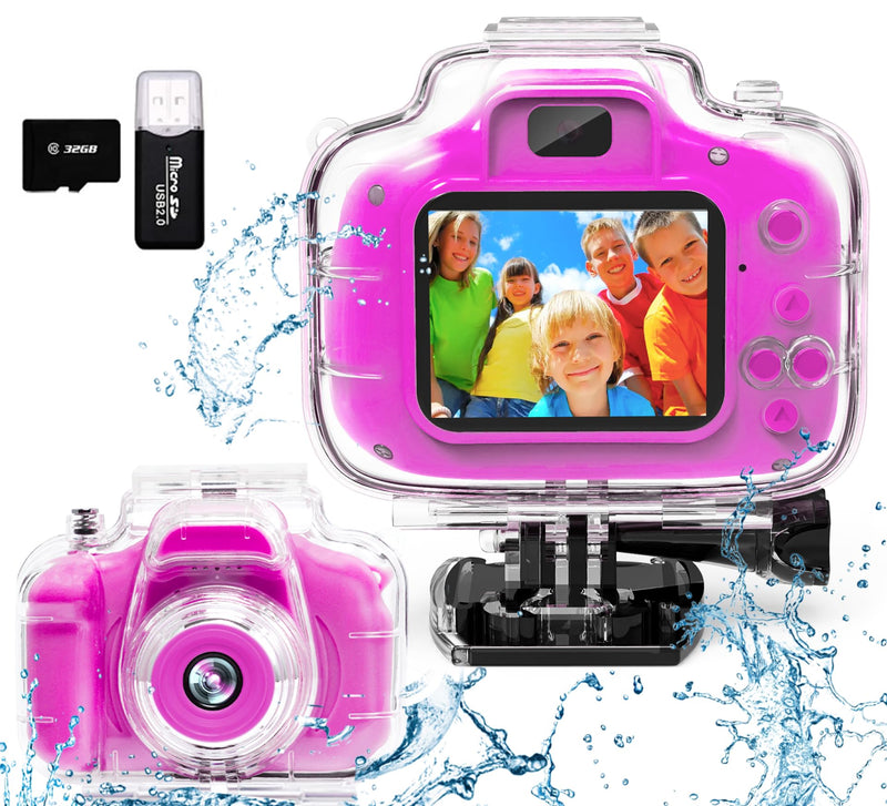 Kids Camera Underwater Waterproof Digital Camera for Kids 2 Inch IPS Screen 1080P HD Kids Video Action Camera for 3 4 5 6 7 8 9 10 Year Old Girls Boys Thanksgiving Christmas Birthday Gift Rose Red