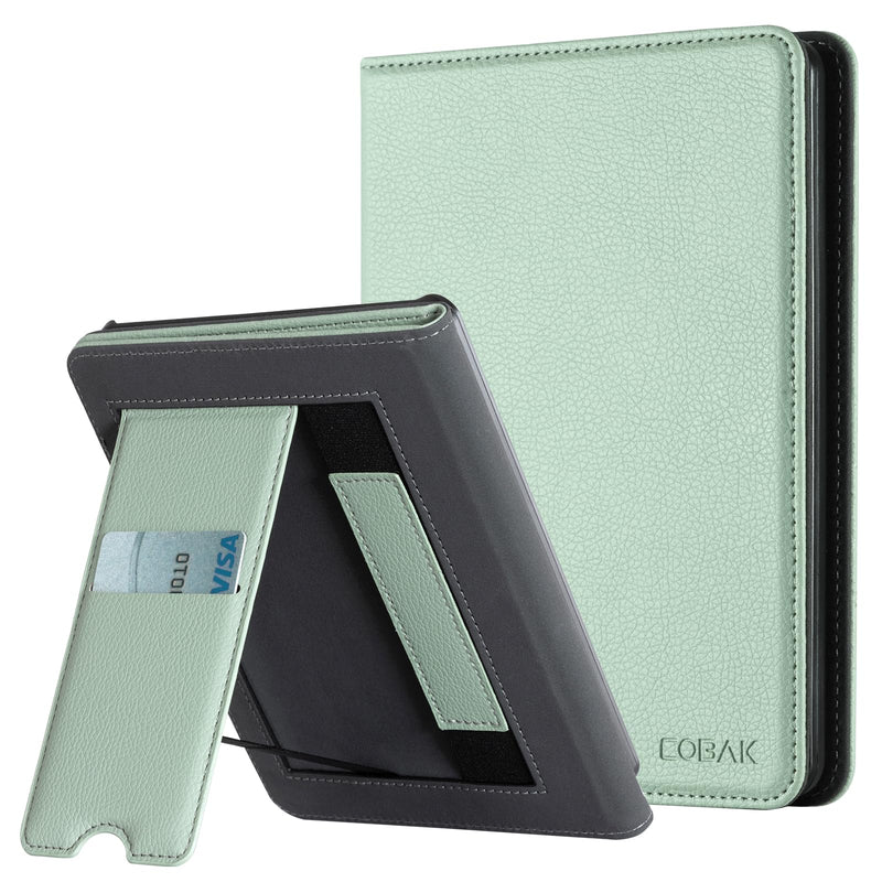 CoBak Kindle Paperwhite Case with Stand - Durable PU Leather Cover with Auto Sleep Wake, Card Slot, Hand Strap Feature - Fits Kindle Paperwhite 11th Generation 6.8" and Signature Edition 2021 Released Agave green