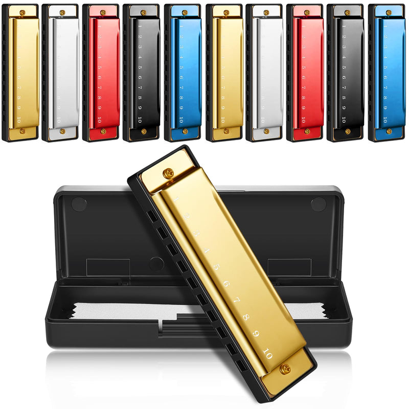 [AUSTRALIA] - Liliful 10 Pcs 10 Hole Metal Harmonica Bulk with Number Holes 5 Colors Harmonica Instrument Mouth Organ Musical Educational Enlightenment for Beginners Party Favor Charity Birthday Valentines Day Gift 