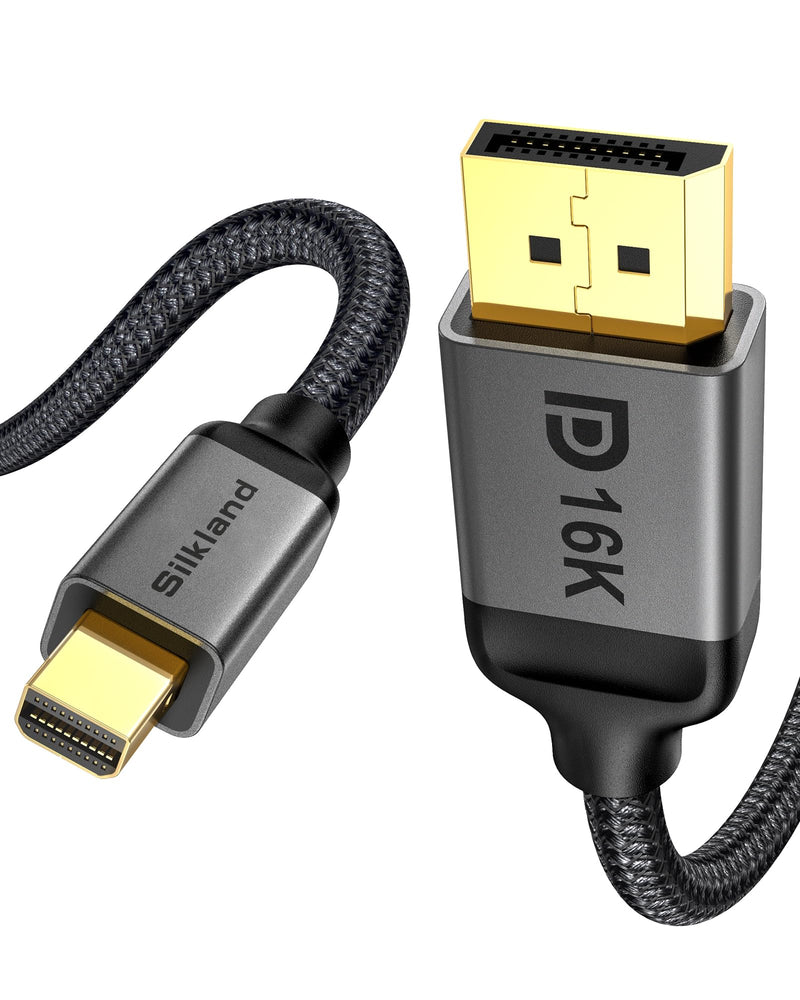 Silkland 16K Mini DisplayPort to DisplayPort 2.1 Cable, [16K@60Hz, 8K@120Hz, 4K@240Hz] 80Gbps Bi-Directional, HDR, G-Sync, Mini DP [Thunderbolt 2] for Gaming Laptop, MacBook, Monitor,6.6FT 6.6FT