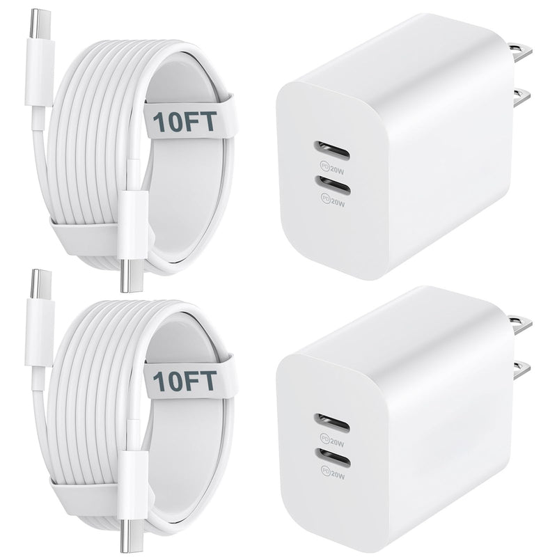 Auorld iPhone 15 Charger Fast Charging[MFi Certified],20W Dual Port USB C Fast Charger Block 10FT Long USB C to C Charging Cable Cord iPhone 15 Pro Max/15 Pro/15/15 Plus,iPad Pro 12.9''/11'',iPad Air white 10 FT