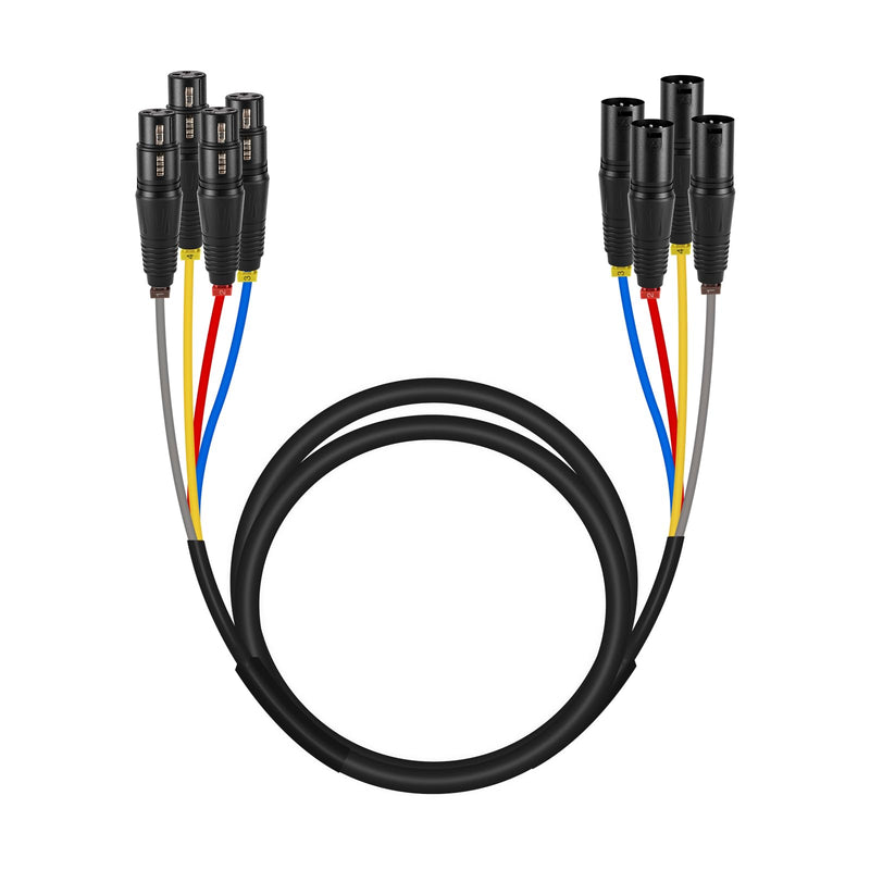 Phenyx Pro 4-Channel XLR Snake Cable, Color-Coded Male to Female Patch Wire w/OFC Copper, 6 Ft XLR Splitter Cable, Balanced Microphone Cable for DJ Mixers, IEM & Mic Systems (PCBL-4IN1-6) 6 Feet