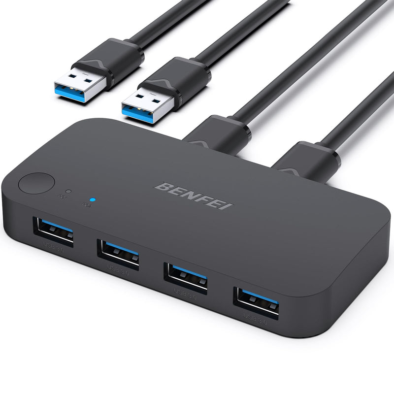 BENFEI USB 3.0 Switch, USB Switch 2 Computers Share 4 USB for PC, Mouse, Keyboard, Printer, Scanner, USB KVM Switch Selector Compatible with Windows, Mac, Linux Switch USBA*4