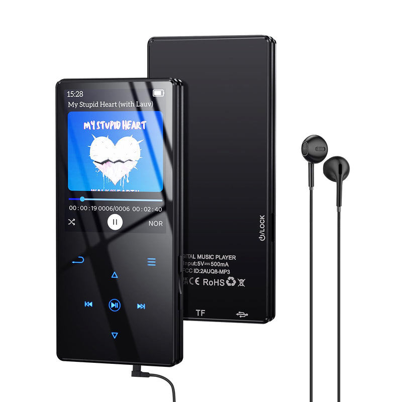 64GB MP3 Player with Boosted Bluetooth 5.0, Music Player Features HD Speaker, 2.4" Screen, Touch Buttons, Expandable SD Card Slot, Supports FM Radio, Voice Recording, E-Book, and More