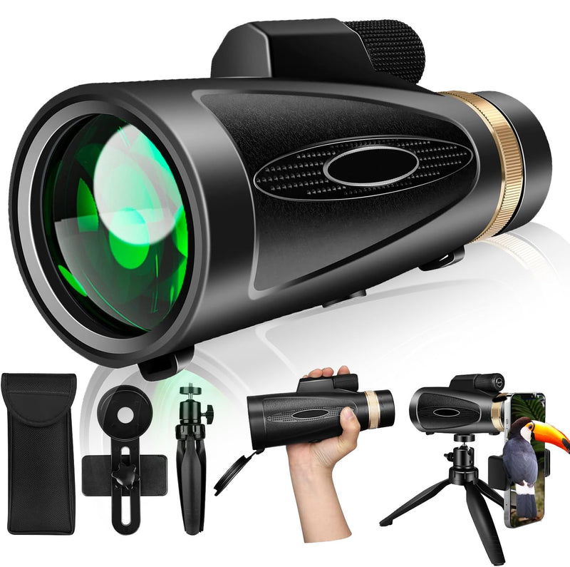 Monocular Telescope 80x100 High Power with Smartphone Adapter Tripod,Larger Vision Monoculars for Adults with BAK4 Prism & FMC Lens, Suitable for Bird Watching Hunting Hiking Camping Wildlife-Black Black