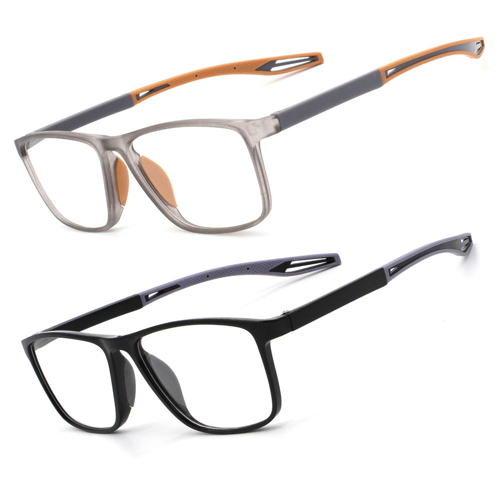 2 Pack Reading Glasses for Men，Sports Style Blue Light Blocking Readers with Anti Glare Filter Lightweight Eyeglasses Black&grey 1.5 x