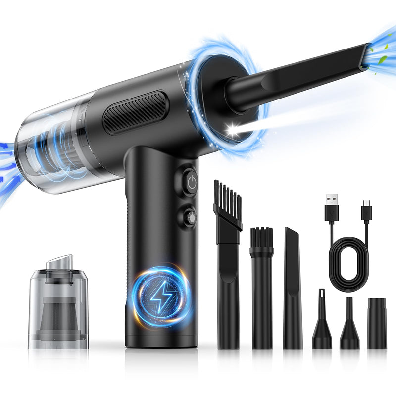 [AUSTRALIA] - Compressed Air Duster, 100000RPM Handheld Car Vacuum/Air Blower& Pump, 3 Gear Adjustable Electric Air Duster/Car Vacuum Cleaner, Keyboard Duster with LED Light-10 Kits Air Blower for Computer VC016 Black 