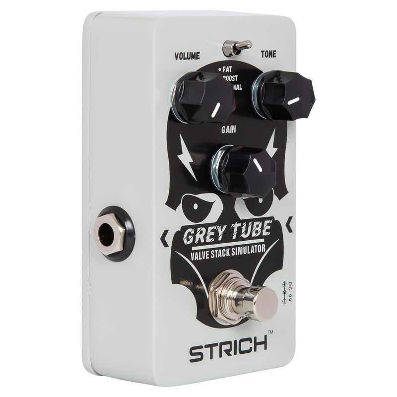 STRICH GREY TUBE Distortion Guitar Pedal, Distortion 3 Modes Fat, Boost, Normal Classic Crunch 80s Metal/Nu Metal, True Bypass for Electric Guitar, White White Distortion