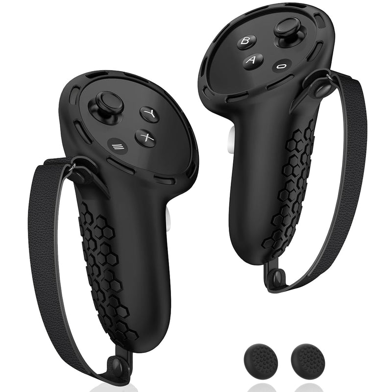 Controller Grips for Oculus Meta Quest 3 Touch Plus Controllers Grip Cover for VR Controllers Straps Silicone Covers Protector, Non-Slip Thumbstick Covers, 1Pair, Black