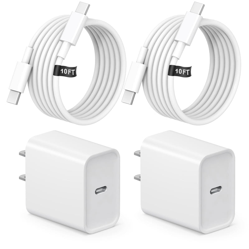 10 FT iPhone 16 15 Charger Fast Charging USB C Charger Block Type C Chagrer Fast Charging 2-Pack for iPhone 16/16 Plus/16 Pro/16 Pro Max/iPhone 15/15 Pro Max/Samsung white