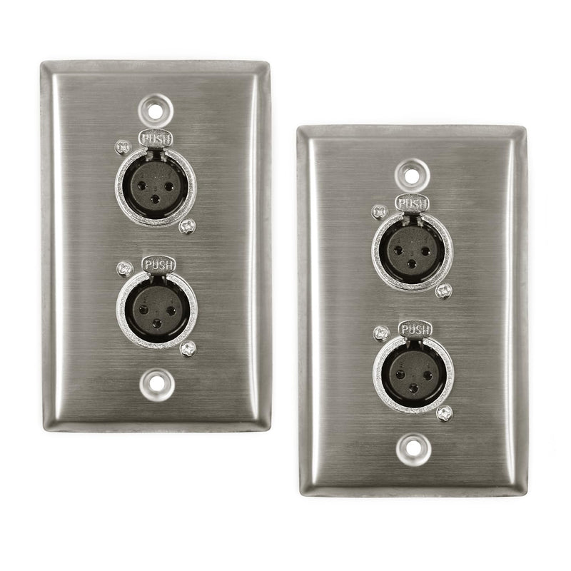 Dual XLR Plugs and Plates Audio Speakers Dual XLR Female Connectors Stainless Steel Wall Plate (2pack) Silver Dual XLR Female Plate(V)