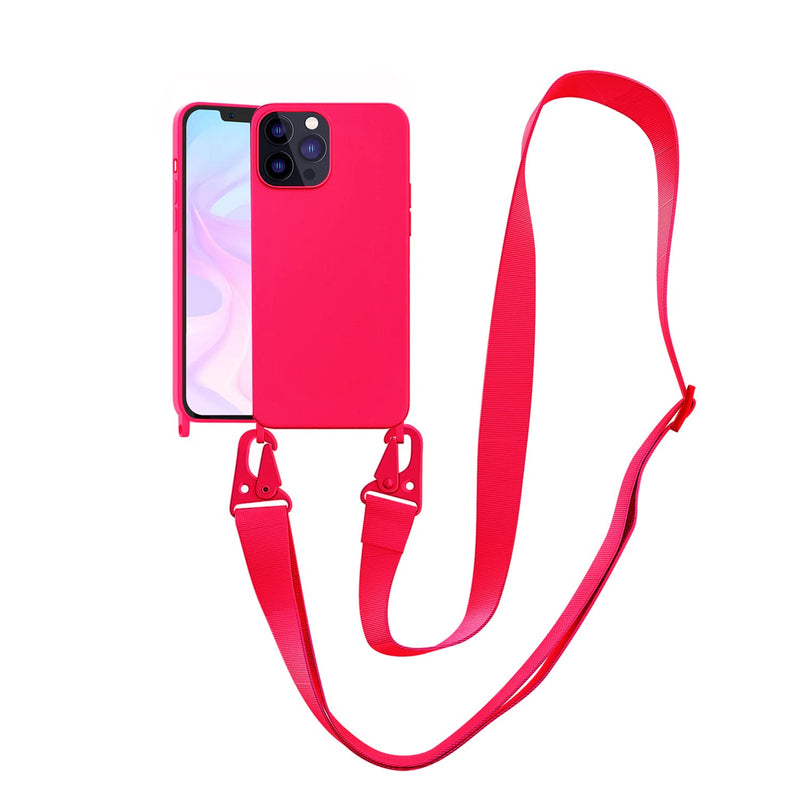 Compatible with iPhone 15 Pro Max Case with Lanyard Crossbody iPhone Case with Strap Adjustable Shockproof Drop Protection Silicone Phone Cover for iPhone 15 Pro Max 6.7’’ Neon Pink