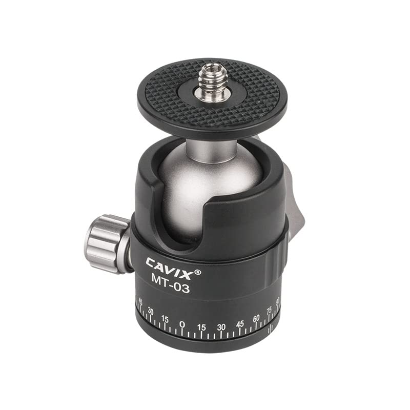 CAVIX Mini Ball Head with 1/4" Screw 3/8" Thread Mount 360 Degree Panoramic Metal Tripod Head Max Load 11lb/5kg HB03A