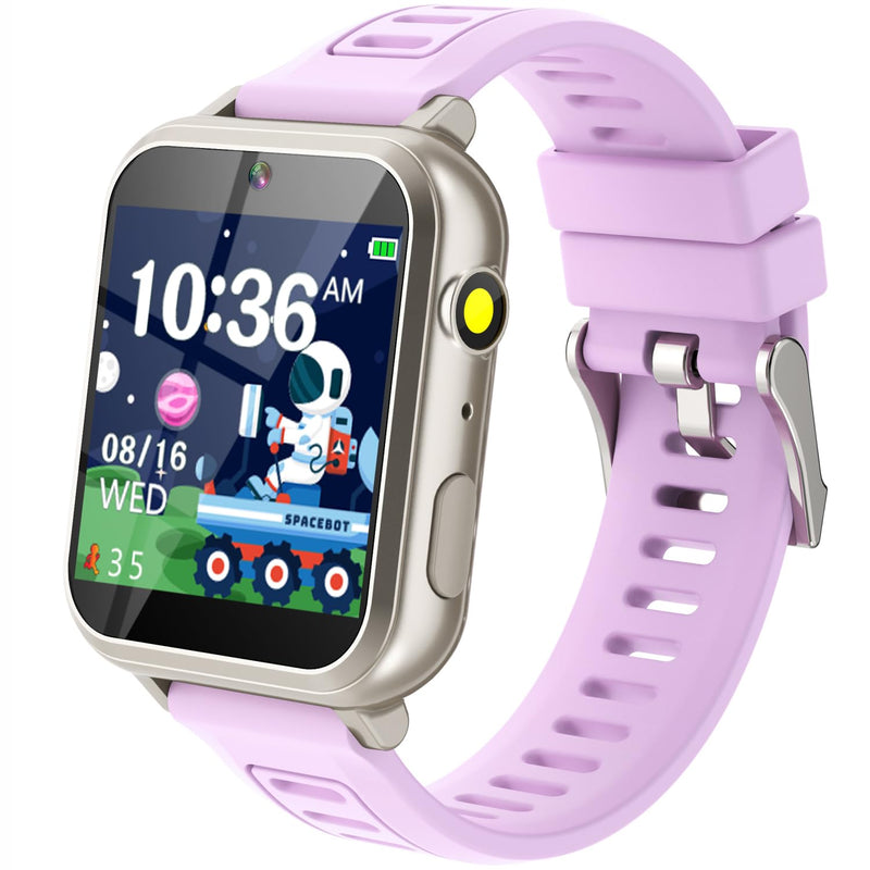 Wiszodet Smart Watch for Kids Toys for Girls Ages 4-12 Years Old, Kids Smart Watch Girls Toys with 24 Puzzle Games HD Touch Screen Camera Alarm Clock Birthday Gift for 6 7 8 9 Year Old Girl Silver Purple