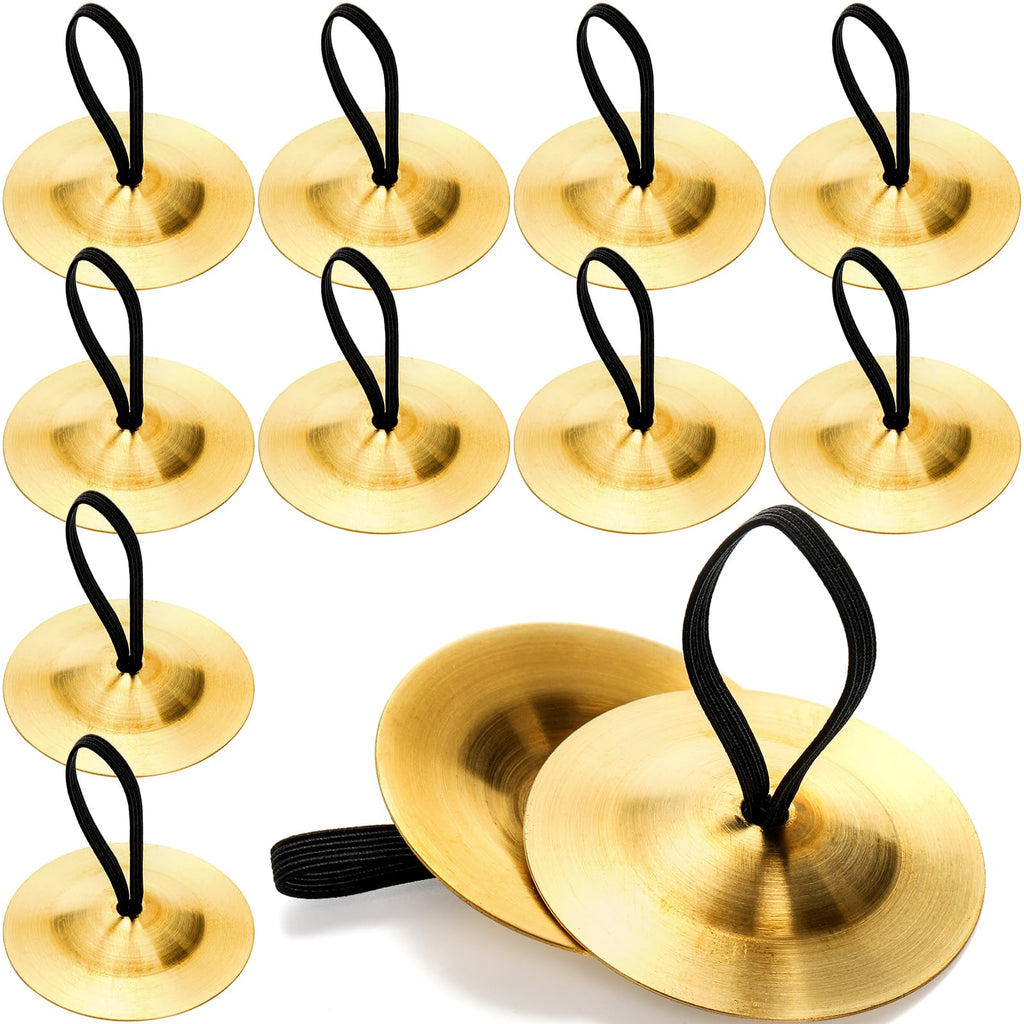 Foraineam 12 Pieces Finger Cymbals Belly Dancing Finger Zills Gold Musical Instrument Rhythm Maker Brass Finger Dance Zills for Dancer Party