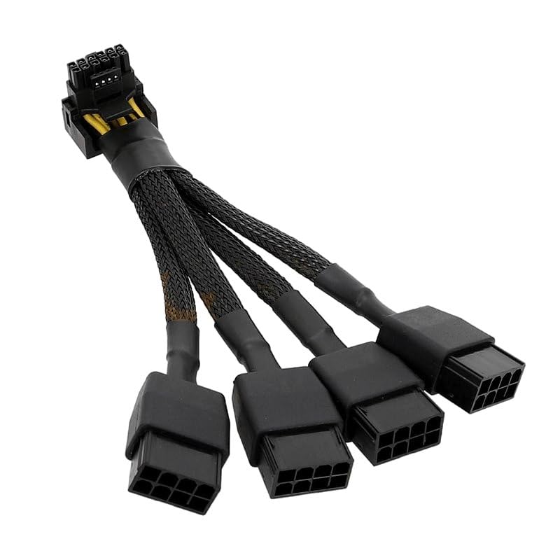 12VHPWR 16 Pin 12+4 pin GPU Cable to 4X 8 Pin PCIe 5.0 Extension 90 Degree Angle Sleeved Adapter for GeForce RTX 4090 4080 4070Ti 3090Ti Graphic Card 5.9-inch (Type B) Type-B